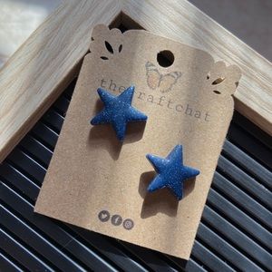 Dark blue sparkle star stud polymer clay earrings